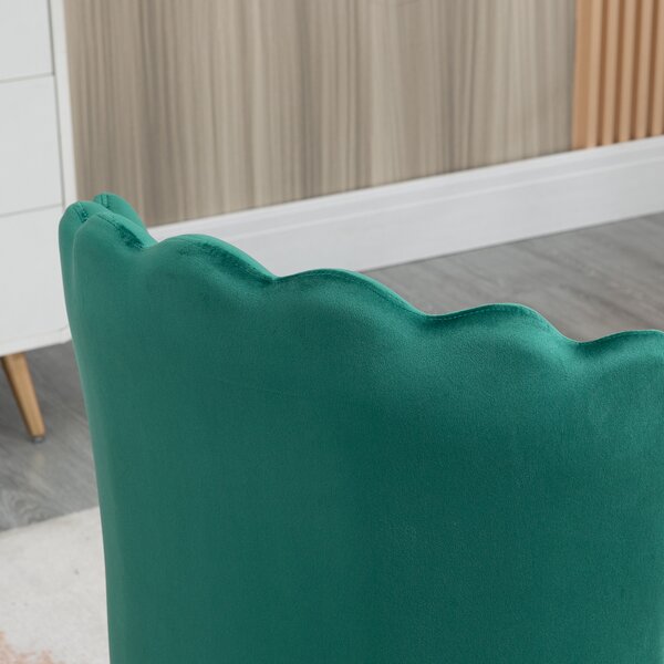 Glam Velvet-Feel Shell Accent Chair, HOMCOM Luxe Vanity Makeup Seat, Metal Legs, Comfort Padding, Green Aosom UK