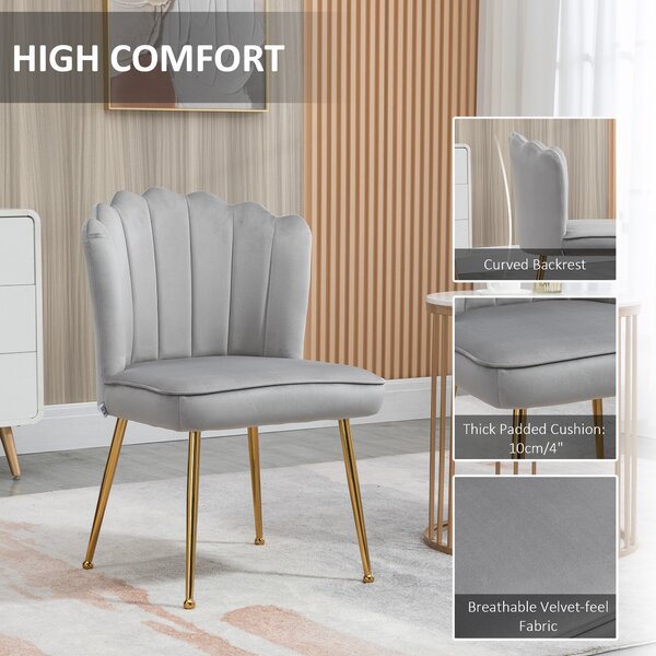 Luxurious Velvet Accent Chair, HOMCOM Glamorous Vanity Seat with Metal Legs & Padding for Bedroom & Lounge, Grey Aosom UK