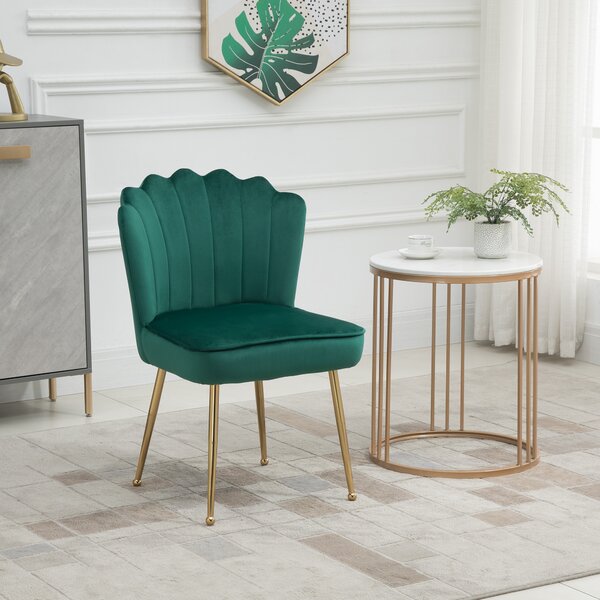 Glam Velvet-Feel Shell Accent Chair, HOMCOM Luxe Vanity Makeup Seat, Metal Legs, Comfort Padding, Green Aosom UK