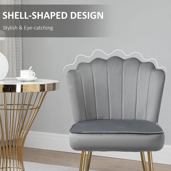 Luxurious Velvet Accent Chair, HOMCOM Glamorous Vanity Seat with Metal Legs & Padding for Bedroom & Lounge, Grey Aosom UK