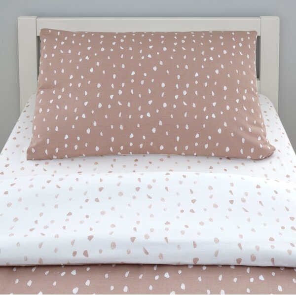 Pink Spotted 100% Jersey Cotton Reversible Cot Bed / Toddler Duvet Cover and Pillowcase Set