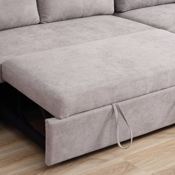 HOMCOM 3 Seater Sofa Bed, Pull Out Sofa Bed with Larger Bed Size & Thicker Cushion Padding, Corner Sofa Bed with Storage, Light Grey Aosom UK