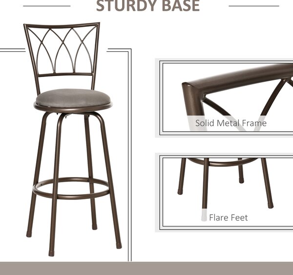 HOMCOM Set of 2 Bar Chairs Swivel Armless Upholstered Metal Frame Barstools with Backrest & Footrest, Counter Bar Stool. Bronze Aosom UK