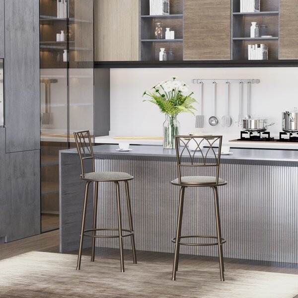 HOMCOM Set of 2 Bar Chairs Swivel Armless Upholstered Metal Frame Barstools with Backrest & Footrest, Counter Bar Stool. Bronze Aosom UK