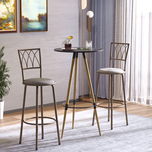 HOMCOM Set of 2 Bar Chairs Swivel Armless Upholstered Metal Frame Barstools with Backrest & Footrest, Counter Bar Stool. Bronze Aosom UK