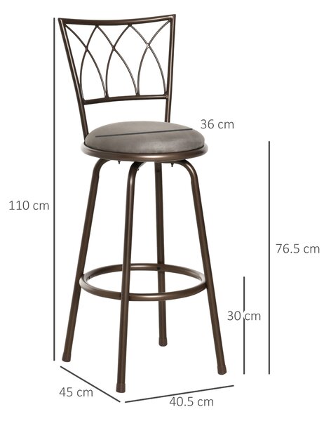 HOMCOM Set of 2 Bar Chairs Swivel Armless Upholstered Metal Frame Barstools with Backrest & Footrest, Counter Bar Stool. Bronze Aosom UK