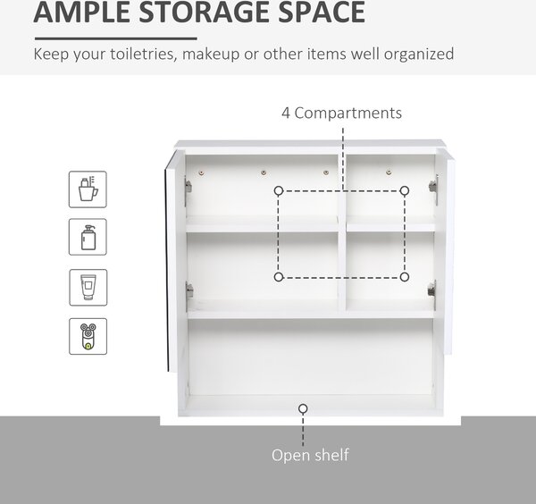 Kleankin Bathroom Mirror Cabinet, Wall Mount Storage Cabinet with Double Door, Adjustable Shelf, 54cm x 15cm x 55cm, White