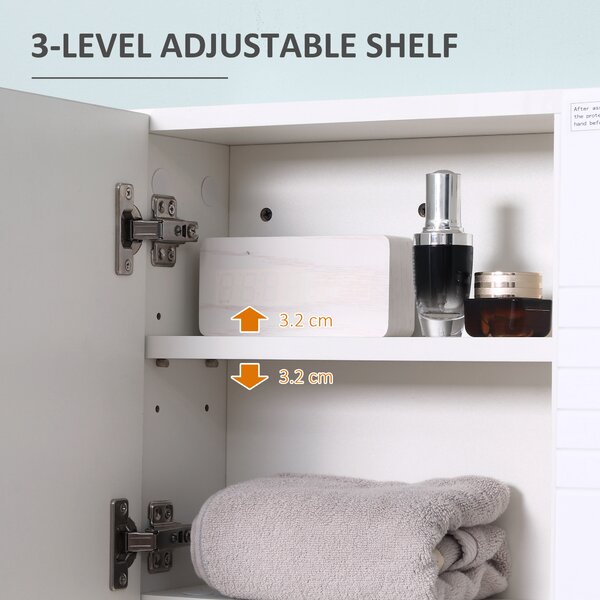 Kleankin Bathroom Mirror Cabinet, Wall Mount Storage Cabinet with Double Door, Adjustable Shelf, 54cm x 15cm x 55cm, White