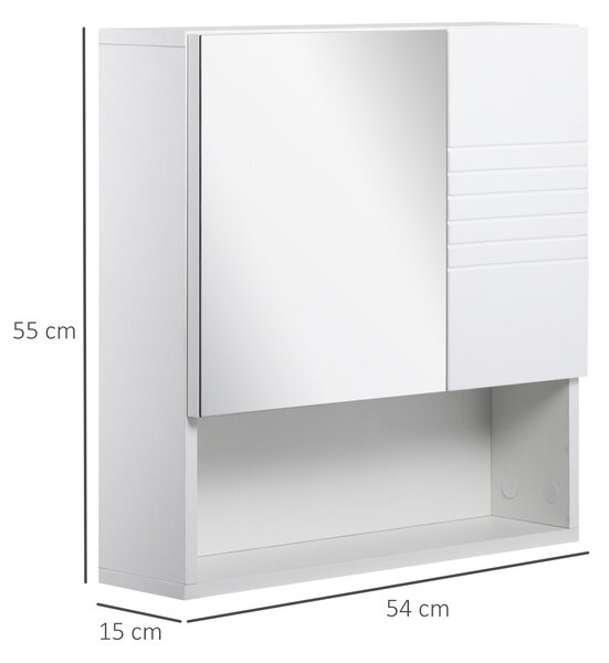 Kleankin Bathroom Mirror Cabinet, Wall Mount Storage Cabinet with Double Door, Adjustable Shelf, 54cm x 15cm x 55cm, White