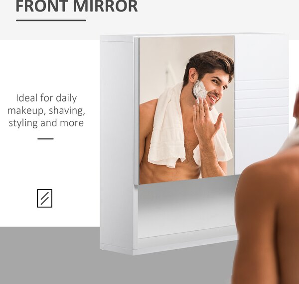Kleankin Bathroom Mirror Cabinet, Wall Mount Storage Cabinet with Double Door, Adjustable Shelf, 54cm x 15cm x 55cm, White