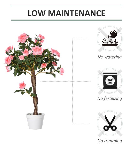 Outsunny Set of 2 Artificial Plants Pink Rose Floral in Pot, Fake Plants for Home Indoor Outdoor Decor, 90cm