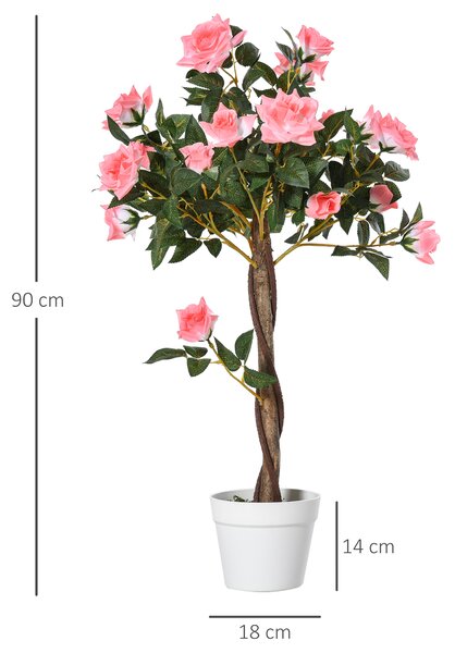 Outsunny Set of 2 Artificial Plants Pink Rose Floral in Pot, Fake Plants for Home Indoor Outdoor Decor, 90cm