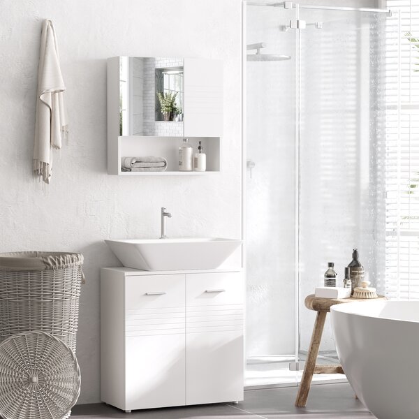 Kleankin Bathroom Mirror Cabinet, Wall Mount Storage Cabinet with Double Door, Adjustable Shelf, 54cm x 15cm x 55cm, White