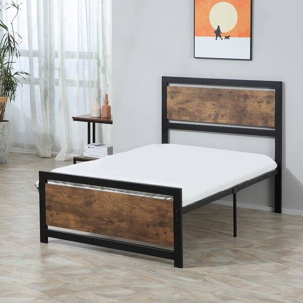 HOMCOM Single Metal Bed Frame, Strong Slat Support, Headboard & Footboard, Solid Bedstead Base with Underbed Storage, Black Aosom UK