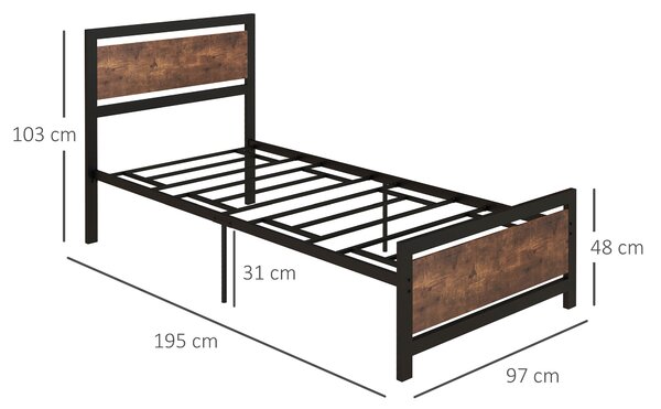HOMCOM Single Metal Bed Frame, Strong Slat Support, Headboard & Footboard, Solid Bedstead Base with Underbed Storage, Black Aosom UK