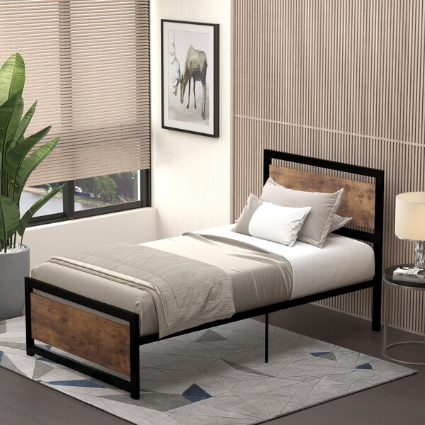 HOMCOM Single Metal Bed Frame, Strong Slat Support, Headboard & Footboard, Solid Bedstead Base with Underbed Storage, Black Aosom UK