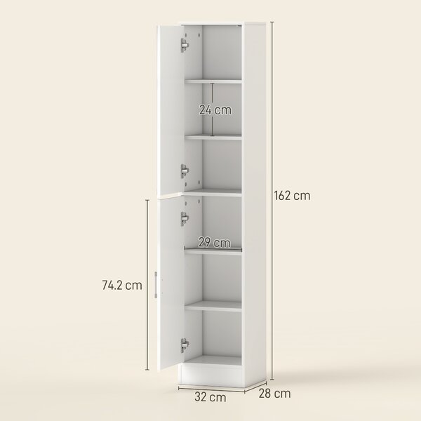 Kleankin Tall Mirrored Free Standing Bathroom Cabinet, Storage Cupboard, Floor Standing Tallboy Unit with Adjustable Shelf, White Aosom UK