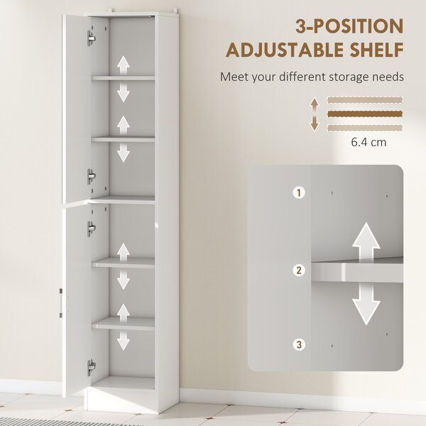 Kleankin Tall Mirrored Free Standing Bathroom Cabinet, Storage Cupboard, Floor Standing Tallboy Unit with Adjustable Shelf, White Aosom UK