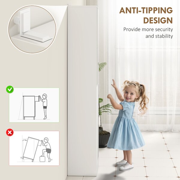 Kleankin Tall Mirrored Free Standing Bathroom Cabinet, Storage Cupboard, Floor Standing Tallboy Unit with Adjustable Shelf, White Aosom UK