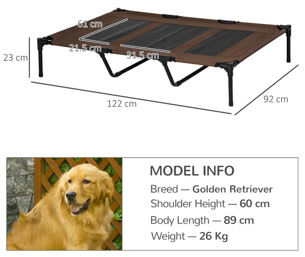 PawHut Elevated Cooling Pet Bed, Portable Raised Dog Cot with Breathable Mesh, Anti-Slip Rubber Feet for Indoor & Outdoor, Brown Aosom UK