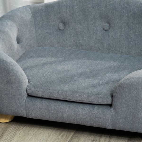PawHut Pet Sofa, Modern Dog Bed & Puppy Lounge, with Wooden Frame & Washable Cushion, 70x47x30cm, Grey