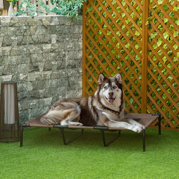 PawHut Elevated Cooling Pet Bed, Portable Raised Dog Cot with Breathable Mesh, Anti-Slip Rubber Feet for Indoor & Outdoor, Brown Aosom UK