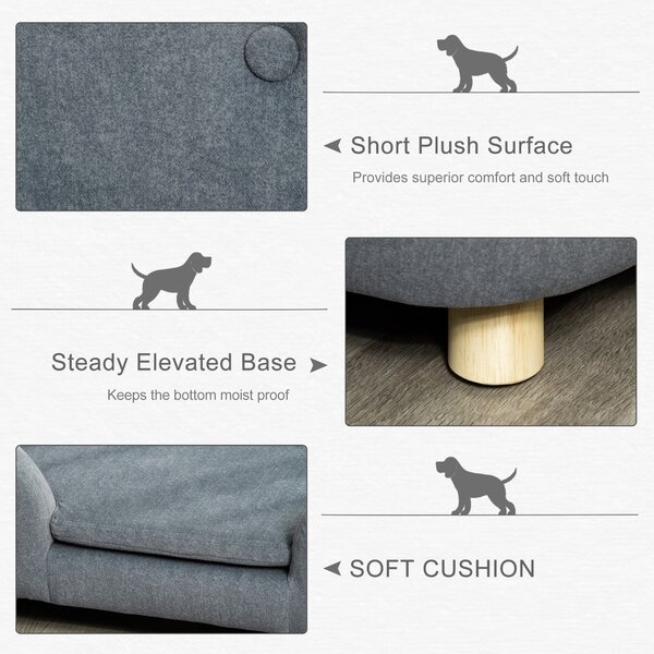 PawHut Pet Sofa, Modern Dog Bed & Puppy Lounge, with Wooden Frame & Washable Cushion, 70x47x30cm, Grey