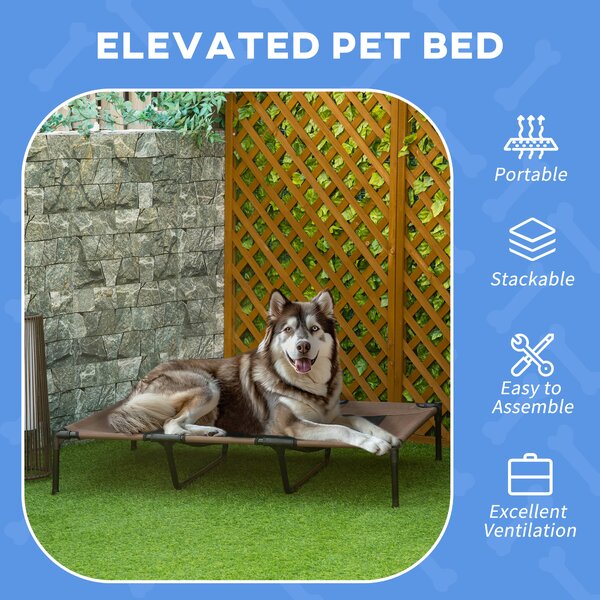 PawHut Elevated Cooling Pet Bed, Portable Raised Dog Cot with Breathable Mesh, Anti-Slip Rubber Feet for Indoor & Outdoor, Brown Aosom UK