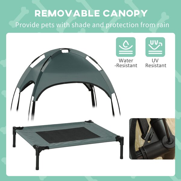 PawHut Elevated Pet Bed: Waterproof Mesh Cot with UV Canopy for Small Dogs, 61 x 46 x 62cm, Grey Aosom UK