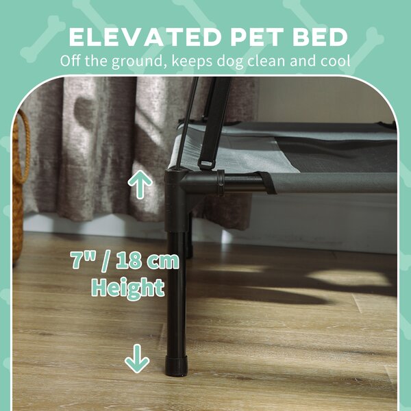PawHut Elevated Pet Bed: Waterproof Mesh Cot with UV Canopy for Small Dogs, 61 x 46 x 62cm, Grey Aosom UK