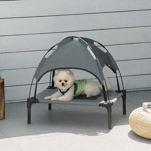 PawHut Elevated Pet Bed: Waterproof Mesh Cot with UV Canopy for Small Dogs, 61 x 46 x 62cm, Grey Aosom UK