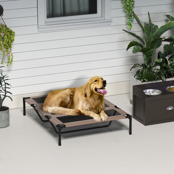 PawHut Elevated Cooling Pet Bed, Portable Raised Dog Cot with Breathable Mesh, Anti-Slip Rubber Feet for Indoor & Outdoor, Brown Aosom UK