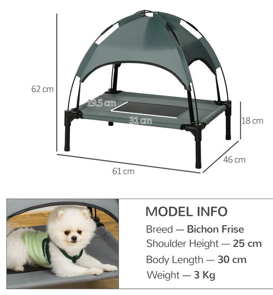 PawHut Elevated Pet Bed: Waterproof Mesh Cot with UV Canopy for Small Dogs, 61 x 46 x 62cm, Grey Aosom UK