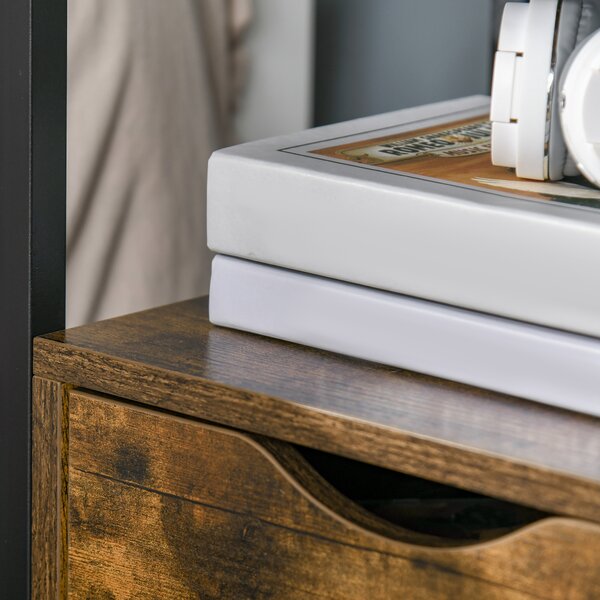 HOMCOM Industrial Side Table with Storage Drawer and Shelf, Slim Sofa Table Bedside Cabinet, Rustic Brown Aosom UK