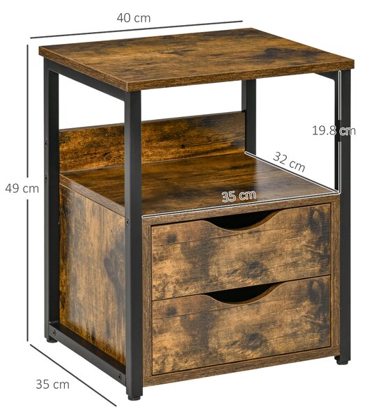HOMCOM Industrial Side Table with Storage Drawer and Shelf, Slim Sofa Table Bedside Cabinet, Rustic Brown Aosom UK