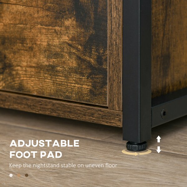 HOMCOM Industrial Side Table with Storage Drawer and Shelf, Slim Sofa Table Bedside Cabinet, Rustic Brown Aosom UK