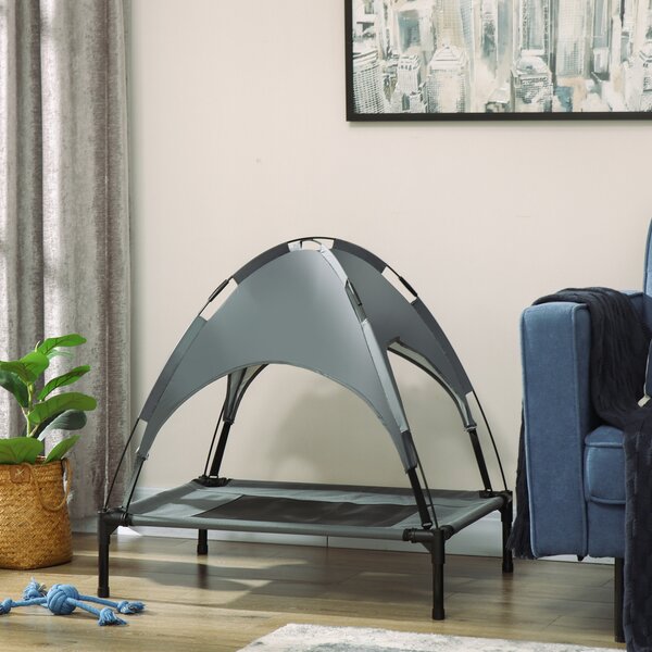 PawHut Elevated Dog Bed: Waterproof Pet Cot with Breathable Mesh & UV Canopy for Medium Dogs - Grey Aosom UK