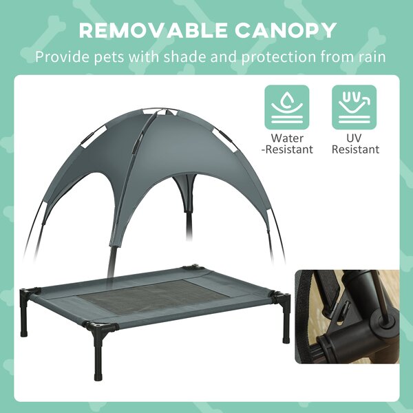 PawHut Elevated Dog Bed: Waterproof Pet Cot with Breathable Mesh & UV Canopy for Medium Dogs - Grey Aosom UK