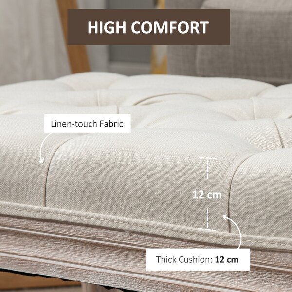HOMCOM Tufted Ottoman Bench, Linen-Touch Fabric Footstool, Upholstered Accent Seat for Lounge, Bedroom, Corridor, Beige Aosom UK