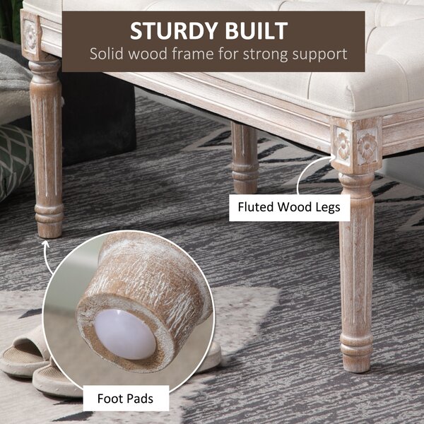 HOMCOM Tufted Ottoman Bench, Linen-Touch Fabric Footstool, Upholstered Accent Seat for Lounge, Bedroom, Corridor, Beige Aosom UK
