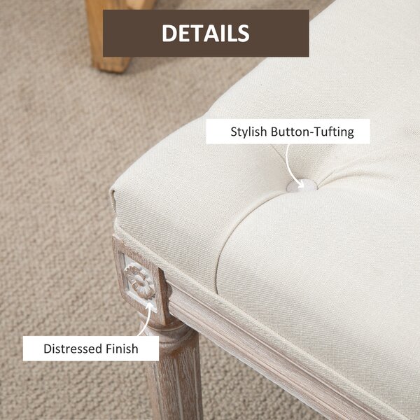 HOMCOM Tufted Ottoman Bench, Linen-Touch Fabric Footstool, Upholstered Accent Seat for Lounge, Bedroom, Corridor, Beige Aosom UK