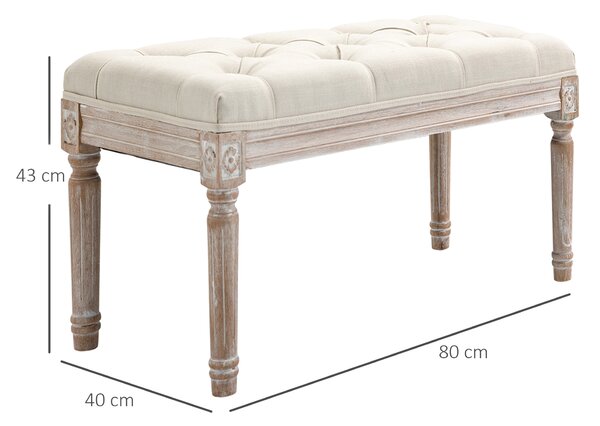 HOMCOM Tufted Ottoman Bench, Linen-Touch Fabric Footstool, Upholstered Accent Seat for Lounge, Bedroom, Corridor, Beige Aosom UK