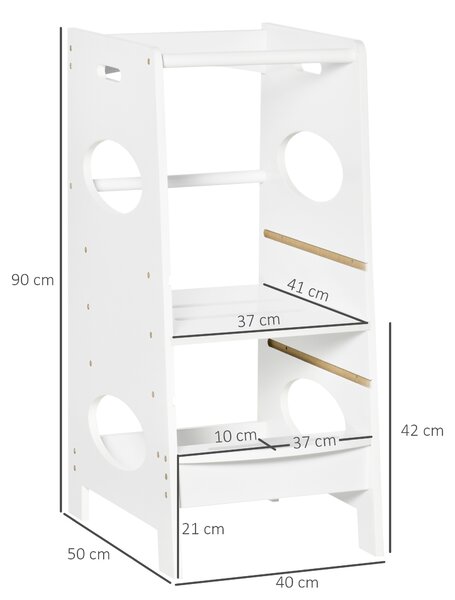 HOMCOM Kids Step Stool Toddler Kitchen Stool Tower with Adjustable Standing Platform for Kids Kitchen Counter White