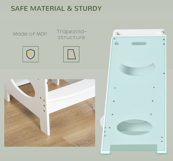 HOMCOM Kids Step Stool Toddler Kitchen Stool Tower with Adjustable Standing Platform for Kids Kitchen Counter White
