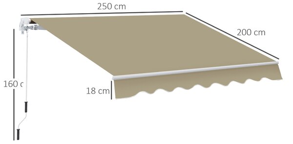 Outsunny 2.5x2 m Manual Retractable Awning-Beige Canopy/White Frame