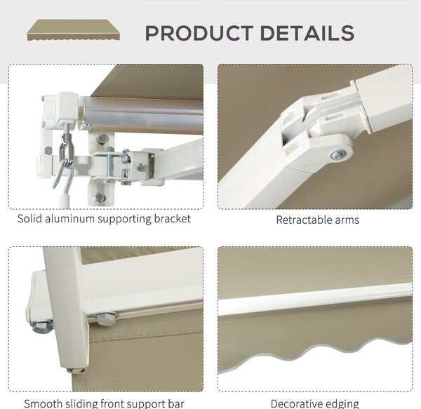 Outsunny 2.5x2 m Manual Retractable Awning-Beige Canopy/White Frame