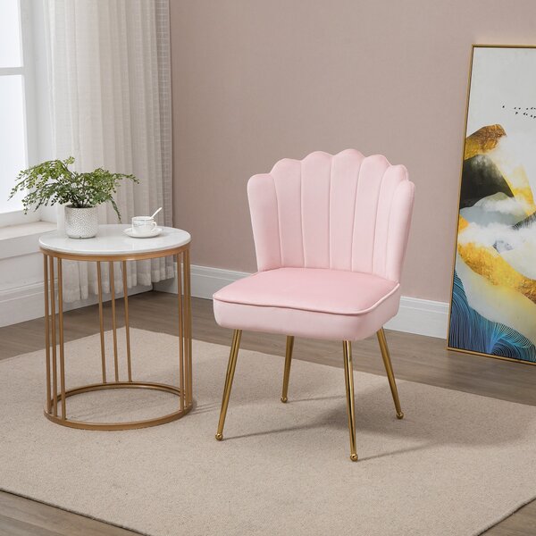 Velvet-Feel Shell Luxe Accent Chair, HOMCOM Glam Vanity Chair Makeup Seat, Home Bedroom Lounge with Metal Legs Comfort Padding, Pink Aosom UK