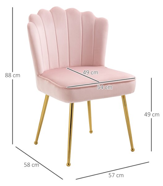 Velvet-Feel Shell Luxe Accent Chair, HOMCOM Glam Vanity Chair Makeup Seat, Home Bedroom Lounge with Metal Legs Comfort Padding, Pink Aosom UK