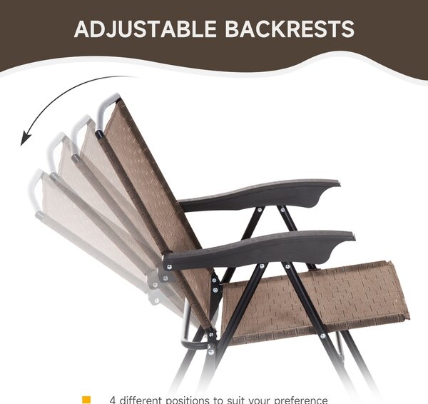 Outsunny 3 Piece Patio Furniture Garden Bistro Set Outdoor 2 Folding Chairs 1 Tempered Glass Table Adjustable Backrest Metal - Brown Aosom UK