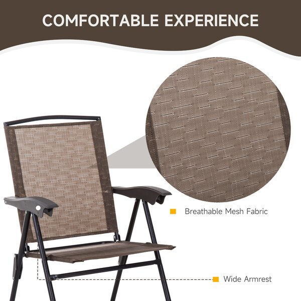 Outsunny 3 Piece Patio Furniture Garden Bistro Set Outdoor 2 Folding Chairs 1 Tempered Glass Table Adjustable Backrest Metal - Brown Aosom UK